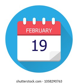February 19. Vector flat daily calendar icon. Date and time, day, month. Holiday. Season.
