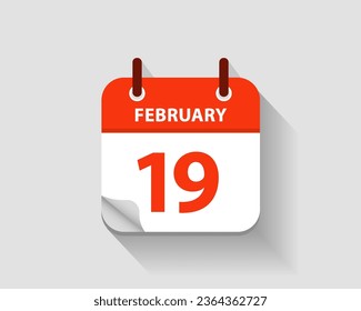 19. Februar. Vektorflache Kalendersymbol. Datum und Uhrzeit, Tag, Monat. Jahr. Vektorgrafik