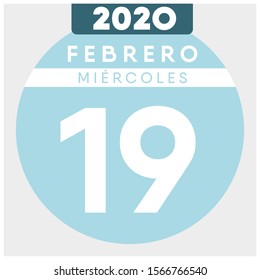 February 19th, 2020, calendar. Light Blue
