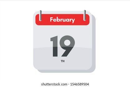 February 19th calendar icon. Day 19 of month. Vector icon illustration.