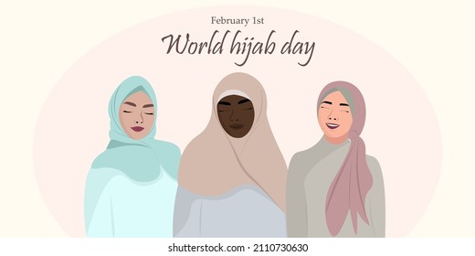February 1,World Hijab Day, vector illustration for greeting card, poster.