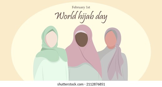 February 1,World Hijab Day, vector illustration for greeting card, poster. Girls without faces