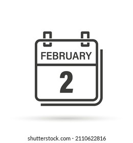 2 de febrero, icono del calendario con sombra. Día, mes. Ilustración vectorial plana.