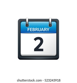 February 2. Calendar icon.Vector illustration,flat style.Month and date.Sunday,Monday,Tuesday,Wednesday,Thursday,Friday,Saturday.Week,weekend,red letter day. 2017,2018 year.Holidays.