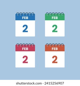 February 2  calendar reminder. 2nd 
 February  Date Month calendar icon design template.
