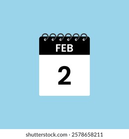February 2 calendar reminder. 2nd February Date Month calendar icon design template.