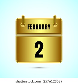 February 2 calendar and time planner on gold background. Daily calendar icon, schedule symbol