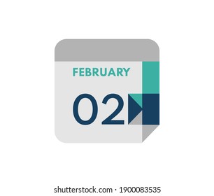 February 2 flat daily calendar date, 2 February Single Day Calendar  Icon