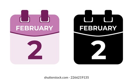 February 2 flat daily spiral calendar icon date vector image in matching color scheme. Suitable and perfect for design material, such as event or reminder. The best editable graphic resources.