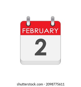 February 2. A leaf of the flip calendar with the date of February 2. Flat style.