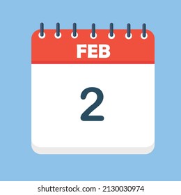 February 2. Round calendar Icon with long shadow in a Flat Design style.  Vector Illustration. Easy to edit, manipulate, resize or colorize.