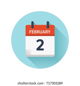 February 2. Vector flat daily calendar icon. Date and time, day, month 2018. Holiday. Season.