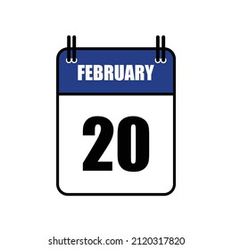 February 20 Calendar Icon Vector Illustration . Date , Day Of Mouth