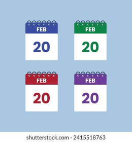 February 20  calendar reminder. 20th February  Date Month calendar icon design template.