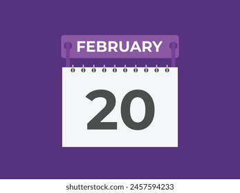 February 20 calendar reminder. 20 February daily calendar icon template. Calendar 20 February icon Design template. Vector illustration
