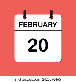 February 20. Daily Calendar icon for design. Simple design for business brochure, flyer, print media, advertisement. Easily editable.