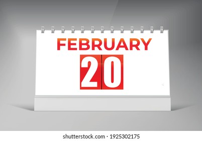 February 20, Desk Calendar Design Template. Single Date Calendar Design.