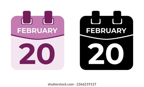 February 20 flat daily spiral calendar icon date vector image in matching color scheme. Suitable and perfect for design material, such as event or reminder. The best editable graphic resources.