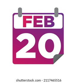 February 20. Single day calendar. minimalist flat illustration in purple color. eps 10