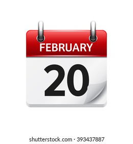 February 20. Vector flat daily calendar icon. Date and time, day, month. Holiday.