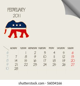 february 2011 animals calendar; abstract vector art illustration