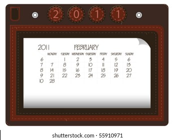 february 2011 leather calendar against white background, abstract vector art illustration