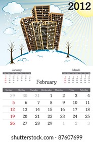 February. 2012 Calendar. Souvenir fonts used. A3