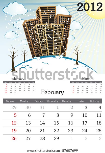 February 2012 Calendar Souvenir Fonts Used Stock Vector Royalty Free 87607699