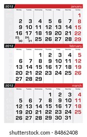 February 2012 Three-Month Calendar