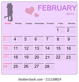 February 2013 calendar, vector illustration