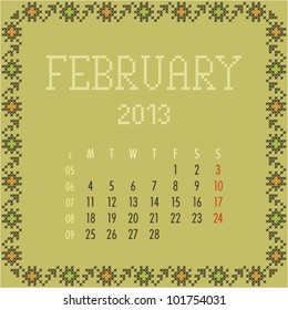 February 2013. Vintage calendar.