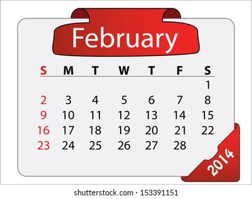 February 2014 calendar with red label. Abstract editable isolated Sunday start vector calendar design. 