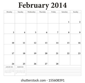 February 2014 -planning calendar. Weeks start on Monday.