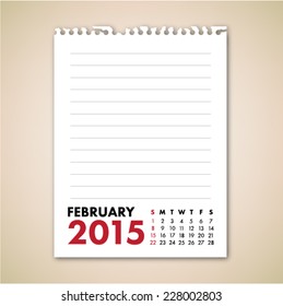 February 2015 Calendar Note Paper Vector 