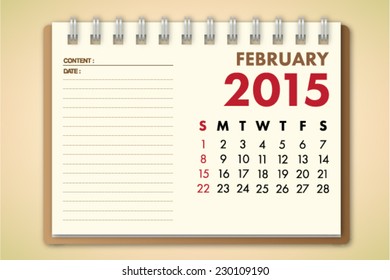 February 2015 Calendar Notebook Paper Vector 