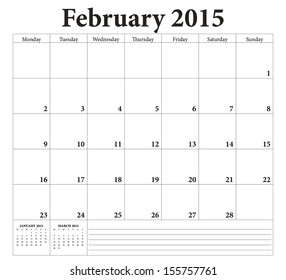 February 2015 -planning calendar. Weeks start on Monday.