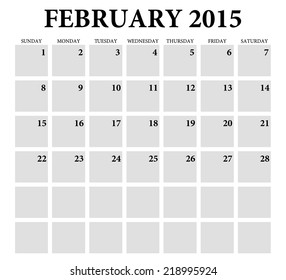 February 2015 -planning calendar. Weeks start on Sunday.