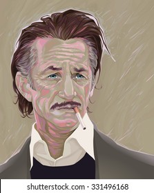 February, 2015. Vector Illustration Of Sean Penn