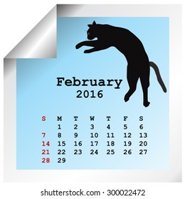 February 2016 Calendar with black cat silhouette