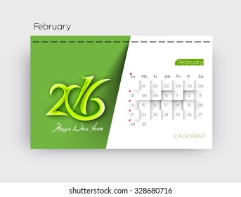 February 2016 calendar design.