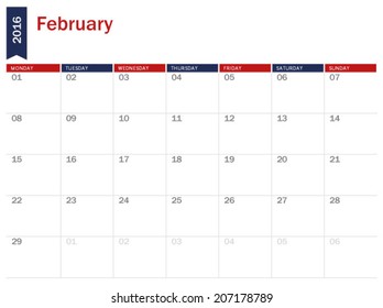 February 2016 - planning calendar 