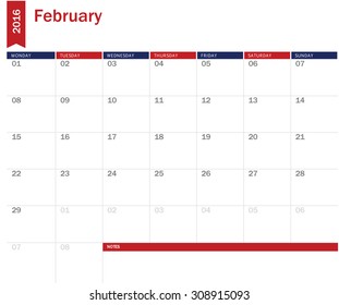 February 2016 - planning calendar 