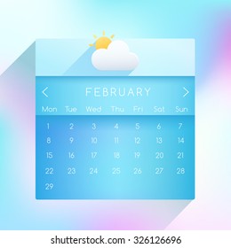 February: 2016 UI Calendar In Modern Style : Vector Illustration