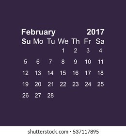 February 2017 Calendar Icon Vector flat design style