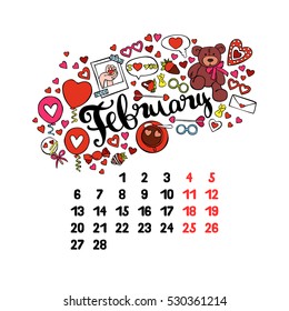 February. 2017. Calendar. Isolated vector object on white background.