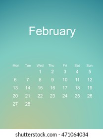 February 2017 - Calendar sheet in gradient background. Modern design wall calendar list. Vector illustration.