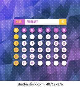 February 2017 Full Calendar Template - Polygonal Background, Promotion Poster Vector Design, Week Starts Sunday