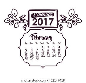 February of 2017 icon. Calendar planner and decoration theme. Black and white design. Vector illustration
