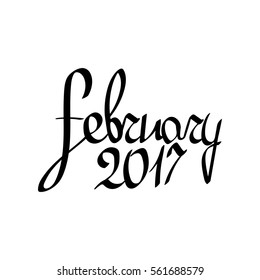 february 2017, isolated calligraphy lettering, word design template, vector illustration