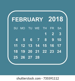 February 2018 calendar. Calendar planner design template. Week starts on Sunday. Business vector illustration.